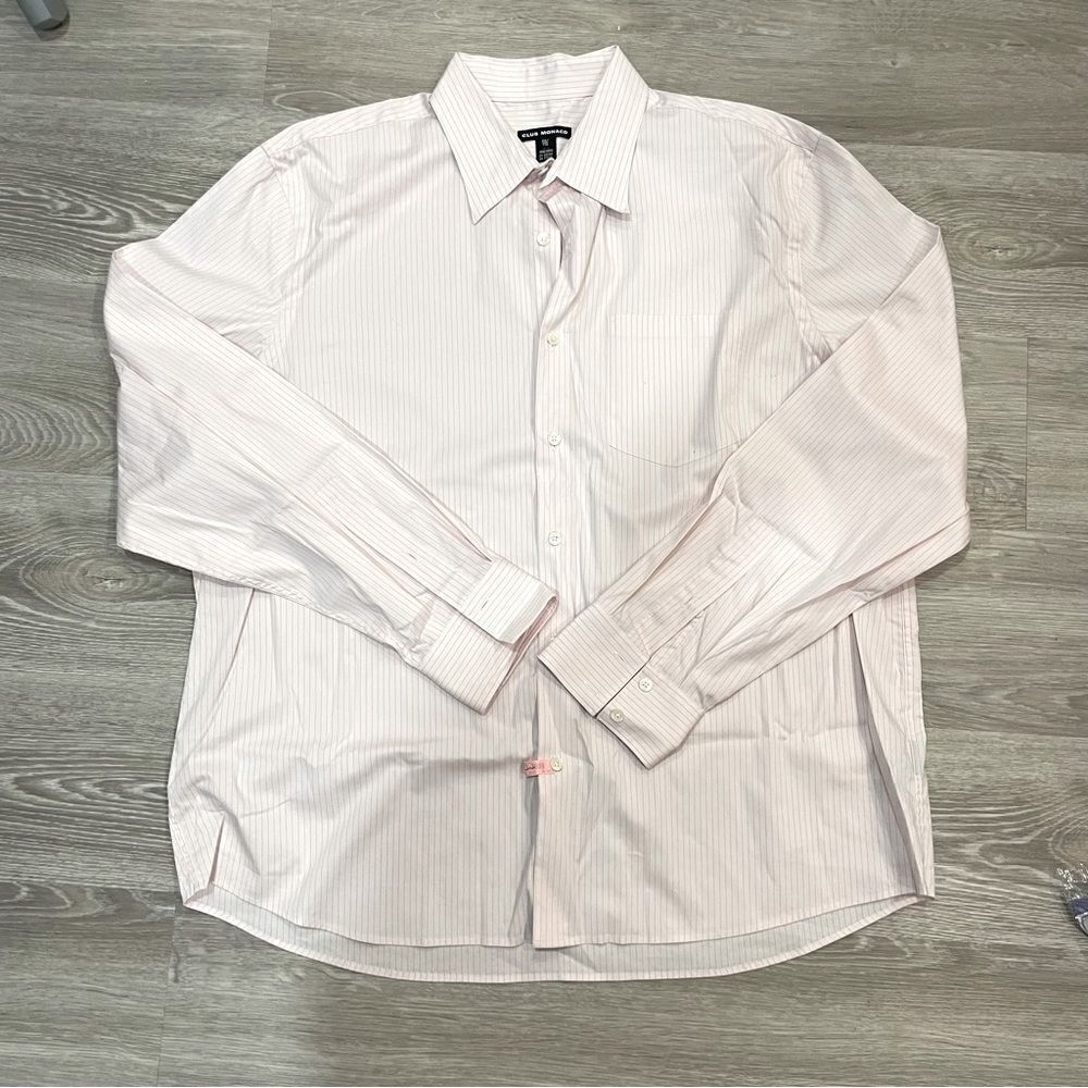 Club Monaco Light Pink Dress Shirt light Orange Vertical Striped Long Sleeve